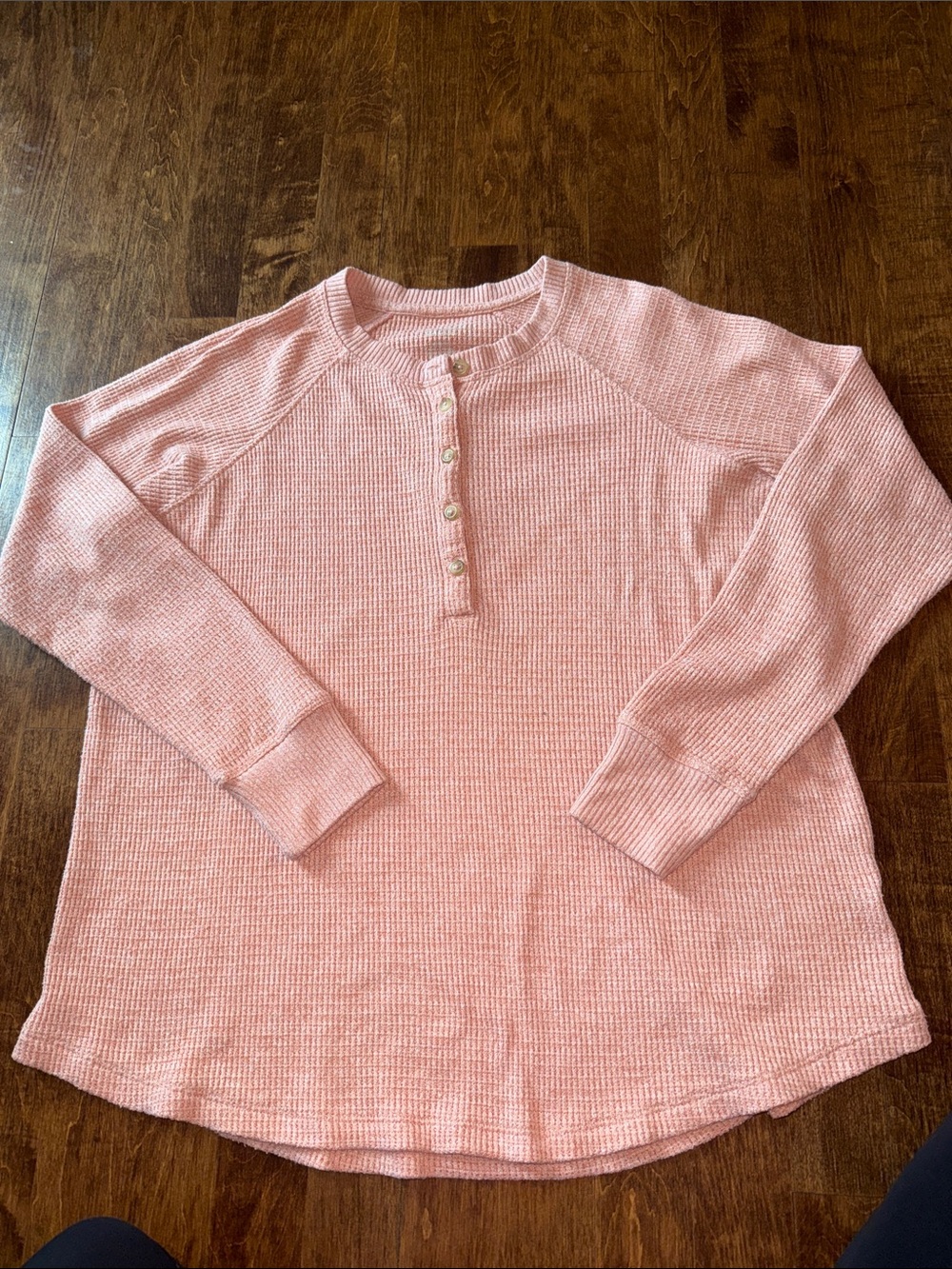 American Eagle Peach Pink Waffle Henley Sweater